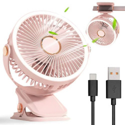 Настільний вентилятор на прищіпці + підсвічування, 5 режимів, з USB, F2