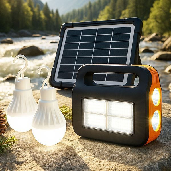 Сонячна зарядна станція-ліхтар із PowerBank + 2 лампочки, COBA CB-999B, Помаранчевий