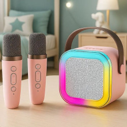 Портативна колонка-караоке з 2 мікрофонами К12, Рожевий