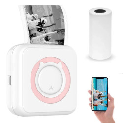 Портативний Bluetooth термопринтер + рулон, Рожевий