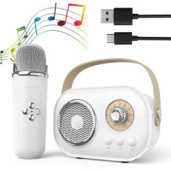 Портативна Bluetooth колонка для караоке з мікрофоном на акумуляторі, Біла