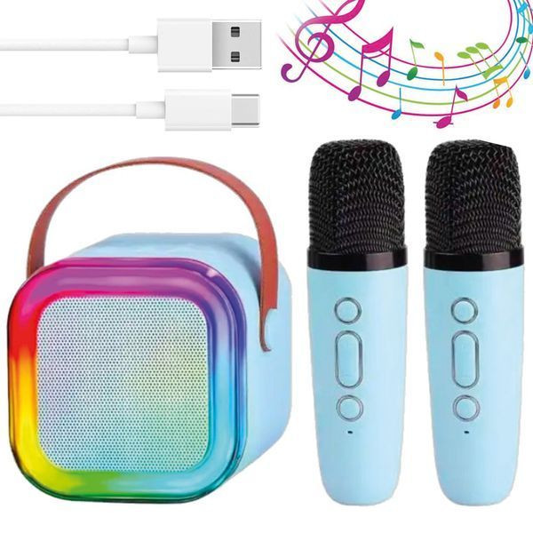 Портативна колонка-караоке з 2 мікрофонами К12, Блакитний