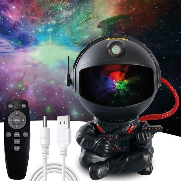 Нічник проектор зоряного неба Космонавт з пультом, від USB, Чорний
