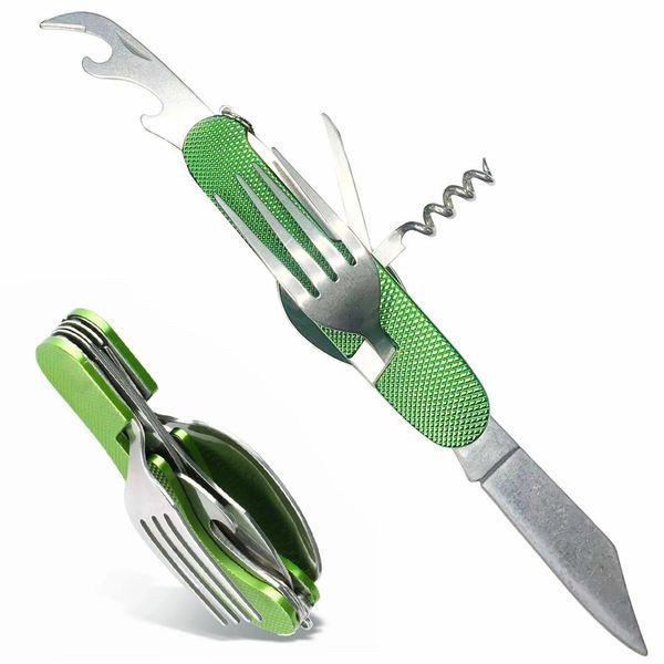 Туристичний набір складних столових приладів 6в1 (вилка, ложка, ножі, відкривалка та штопор)