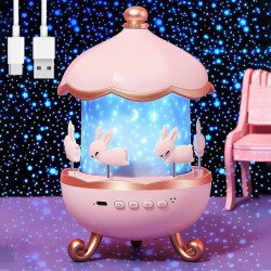 Акумуляторний нічник-проєктор "Карусель", 12 слайдів, з USB/Каменів нічник із проєкцією/Бузковий світильник