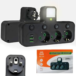 Мережевий фільтр з підсвічуванням 3 розетки, 2500Вт (2хUSB+Type-C) HG-276