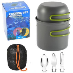 Набір посуду для походів (каструля, чаша + столові прилади), Зелений