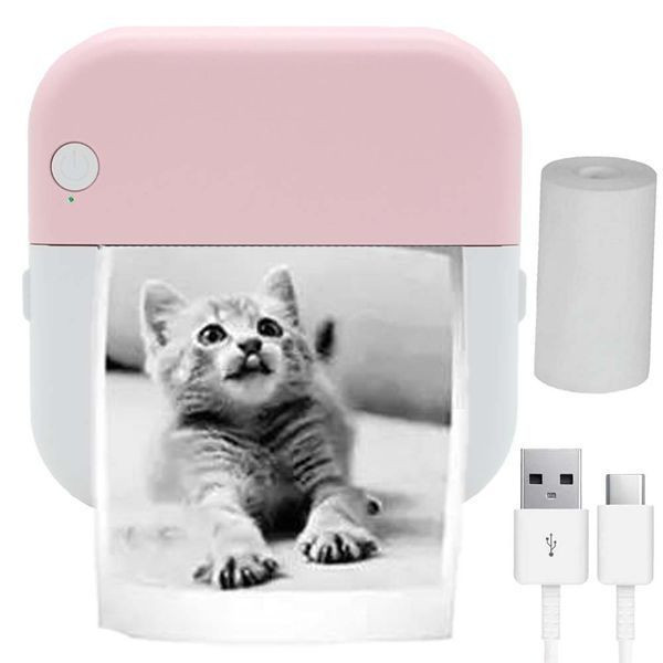 Портативний принтер з Bluetooth + Рулон термопаперу, М3, Рожевий