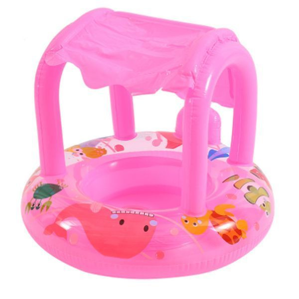 Дитяче надувне коло з козирком "Кіт" 70см, рожевий