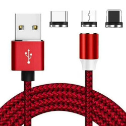 Магнітний кабель 3в1 (USB-Type-C, Micro USB, Lighting) 1м, з LED підсвічуванням M3, Червоний