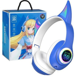 Бездротові навушники з вушками STN25, від USB, Сині