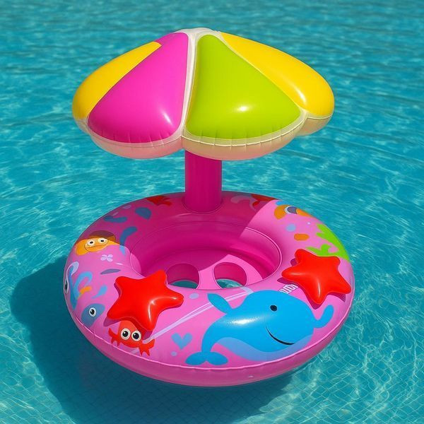 Дитяче надувне коло з парасолькою Рожеве 78см SW-7