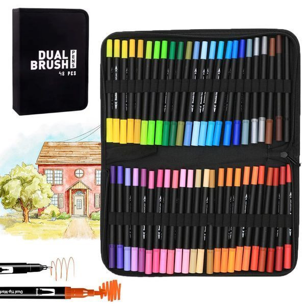 Акварельні маркери двосторонні 48шт з сумкою, Color pencil Акварельні маркери двосторонні 48шт з сумкою, Color pencil