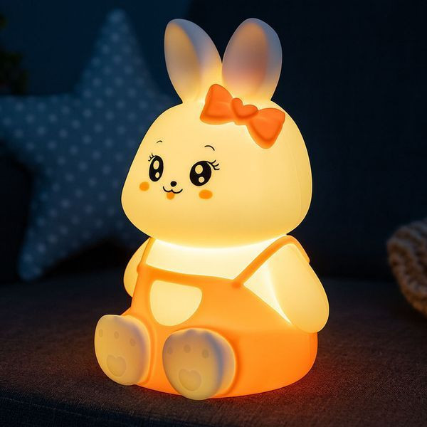 Силіконовий нічник Зайчик від USB, MKC-61, Помаранчевий