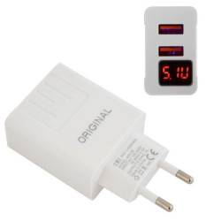 Зарядний пристрій адаптер на 2 USB та LED дисплеєм, 220В,QC03 5740