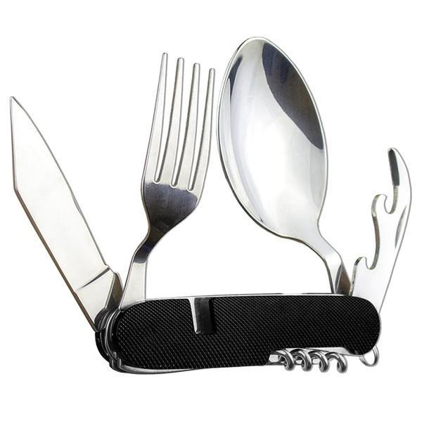 Туристичний набір складних столових приладів 5в1 (вилка, ложка, ніж, відкривалка та штопор)