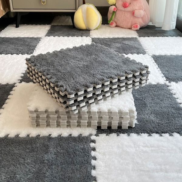 Дитячий килим пазл з ворсом 20шт (30×30см), Сірий з білим