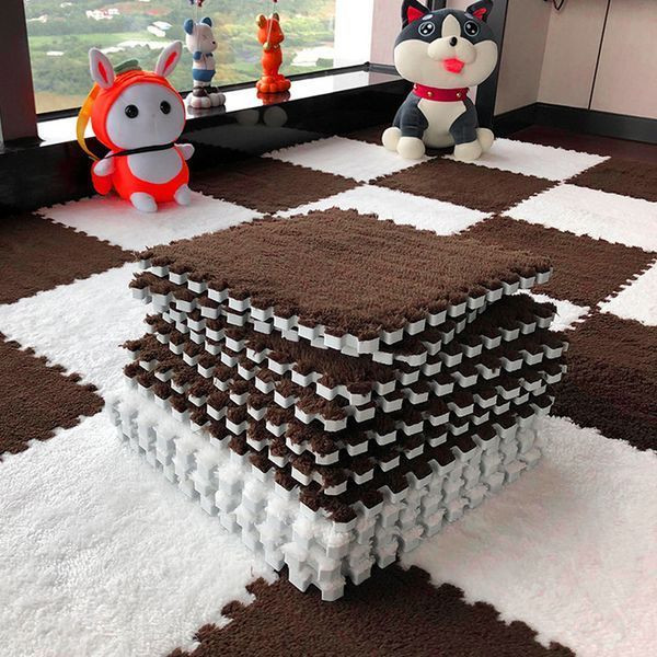 Дитячий килим пазл з ворсом 20шт (30×30см), Білий з коричневим Килимок-пазл плюшевий