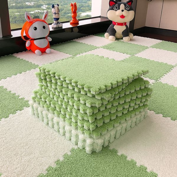 Дитячий килим пазл з ворсом 20шт (30×30см), Зелений з білим Килимок-пазл плюшевий