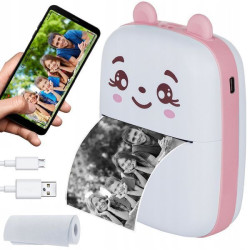 Портативний міні принтер з Bluetooth + рулон термопаперу, Рожевий