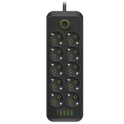 Мережевий фільтр 3м (10 розеток 220В+4 USB+1 Type-C) ТК-14, чорний