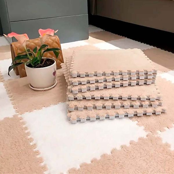 Дитячий килим пазл з ворсом 20шт (30×30см), Білий з бежевим