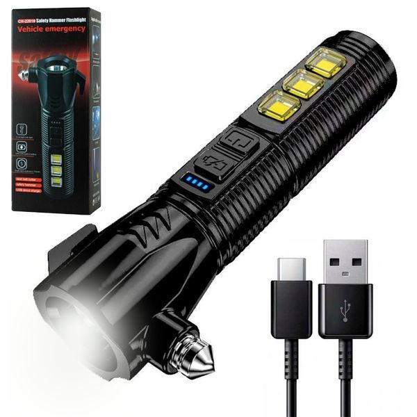 Автомобільний аварійний ліхтарик зі склобоєм та USB, COB-LED, 22018