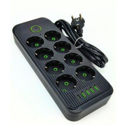 Мережевий фільтр 3м, 8 розеток, 4 USB, Type-C, модель ТК-10
