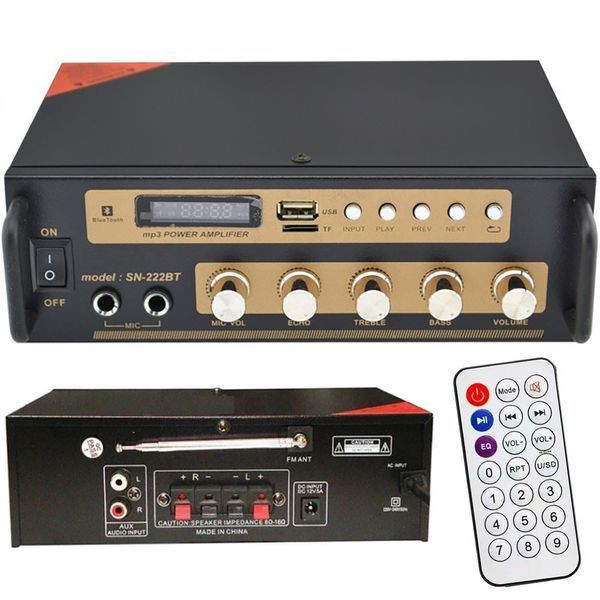Двухканальний підсилювач звуку з MP3, FM та Bluetooth, SN 222 BT 2CH