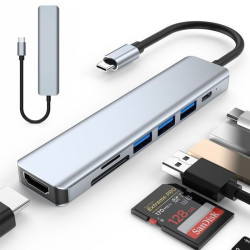 USB хаб 7в1, Type-C to HDMI+SD+TF+3хUSB +PD