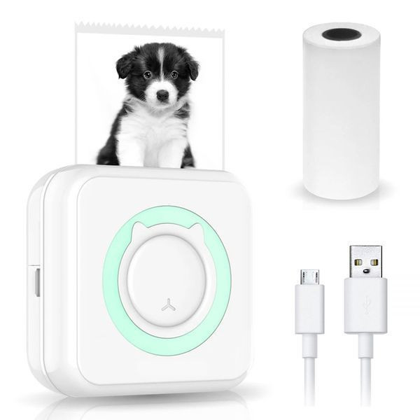 Портативний Bluetooth термопринтер + рулон, Бірюзовий