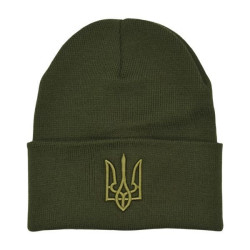 В'язана шапка з тризубцем, універсальний розмір, Зелена