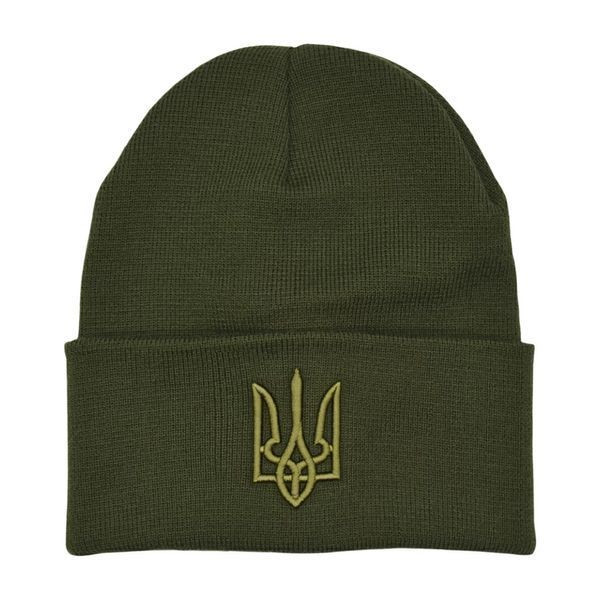 В'язана шапка з тризубцем, універсальний розмір, Зелена