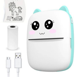 Міні принтер з Bluetooth + рулон термопаперу, Блакитний