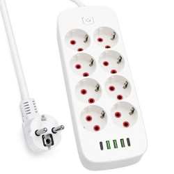 Мережевий фільтр 5м, 2500Вт, 8 розеток, 3USB, 2Type-C