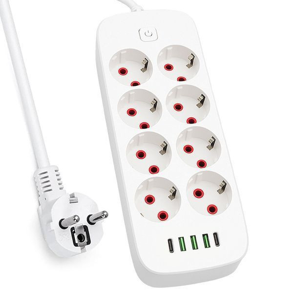 Мережевий фільтр 5м, 2500Вт, 8 розеток, 3USB, 2Type-C