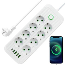 Мережевий фільтр-подовжувач 5м, 5000Вт (8 розеток, 4хUSB, 1хType-C)