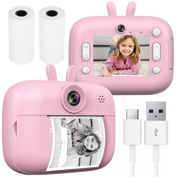 Дитячий фотоапарат моментального друку 24Мп + 2 рулони термопаперу, Рожевий Дитячий фотоапарат моментального друку 24Мп + 2 рулони термопаперу, Рожевий