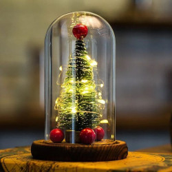 Новорічна ялинка в колбі 15 см з LED підсвічуванням і кулями