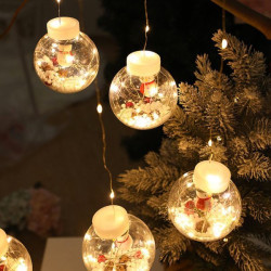 Гірлянда 3х1,5 м "Штора шар" Сніговик, Дід Мороз, Ялинка, 10 куль 4 види МИКС, Біла