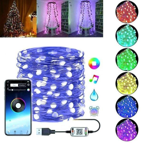 Розумна гірлянда 10м, USB, Bluetooth Xmas Lights 100LED RGB