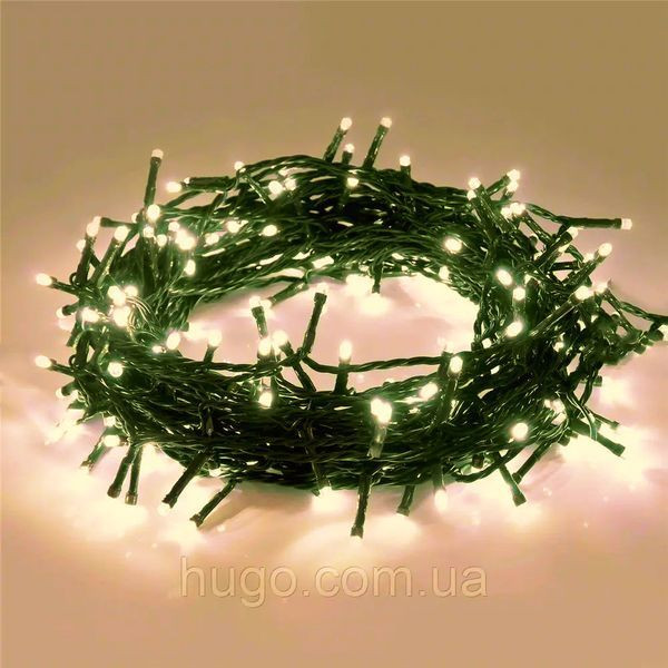 Гірлянда 40 м "Нить" на зеленому дроті 600 LED Теплий білий